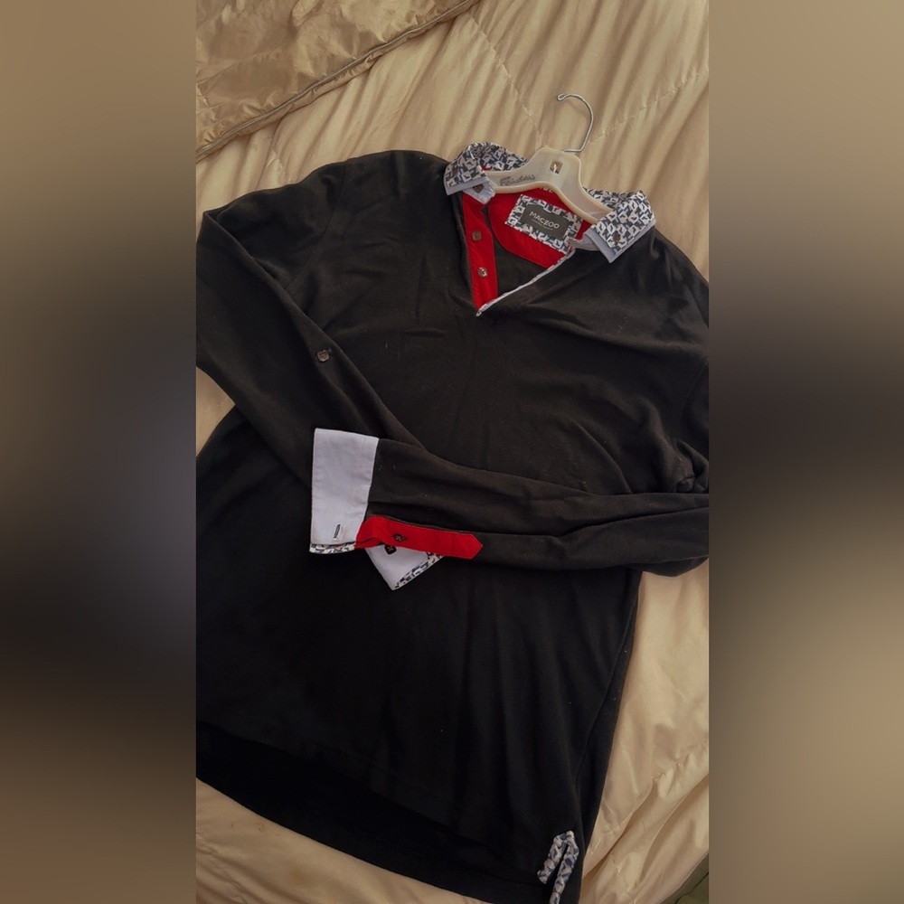 Men's MACEOO Black Shirt with Red Accents